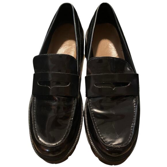 H & M Penny Loafers Womens EUR39/US8.5 Black Leather Retro Y2K Chunky Lug Sole - Picture 5 of 9